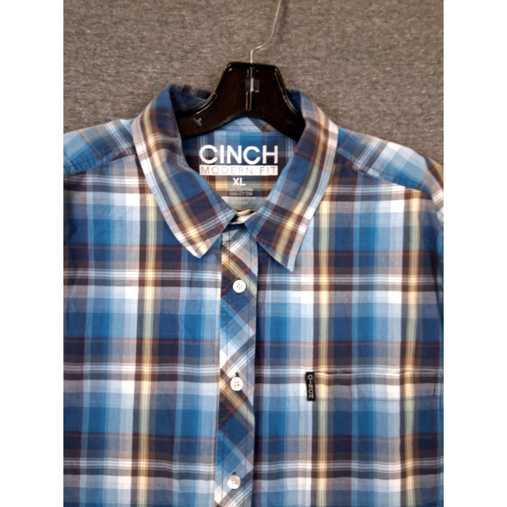 Cinch Mens Shirt XL Blue Plaid Button Up Modern Fit Western Ranch Dress Casual